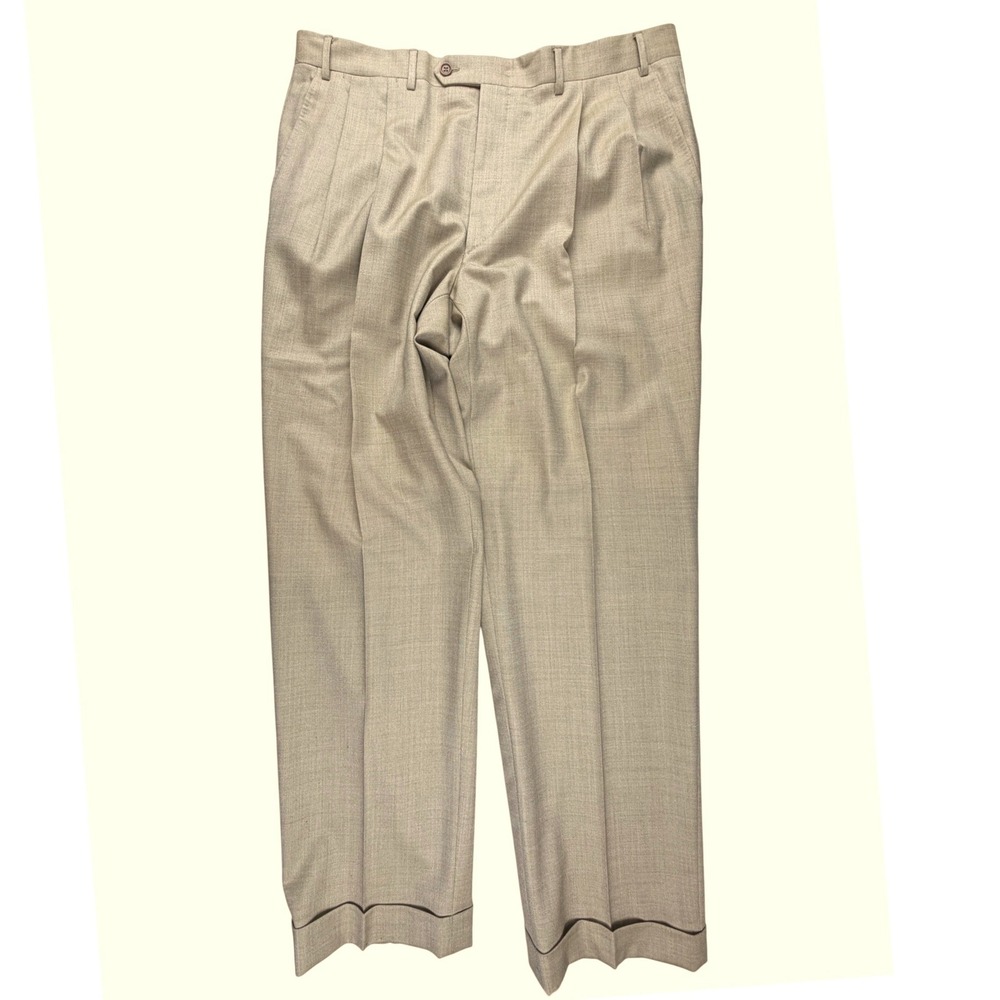 Canali Mens Tan Pure Virgin Wool Pleated Cuffed Trousers Made in Italy 36 x‎ 31